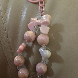 Cute Pink Bow Beaded Keychain Or Bag Charm